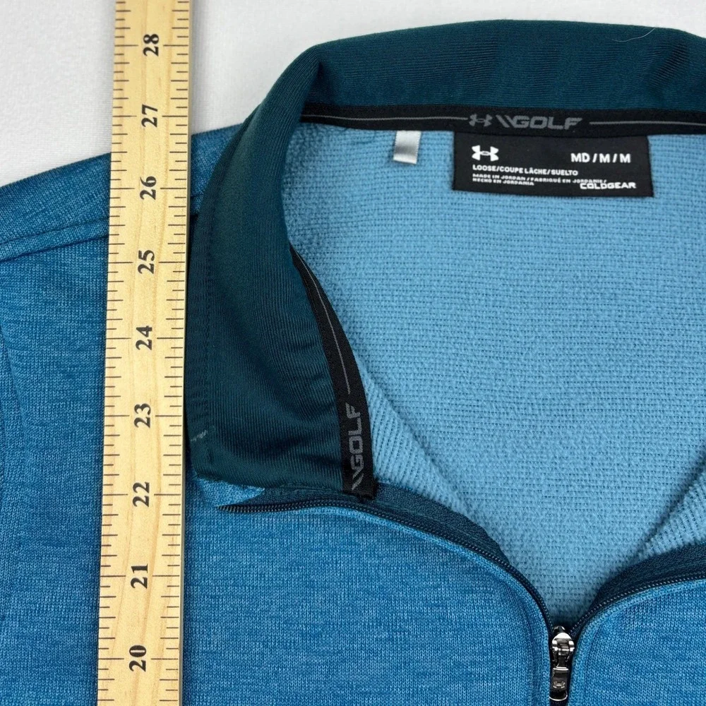 Under Armour Golf Quarter Zip Pullover Mens Medium Heather Teal Blue ColdGear M